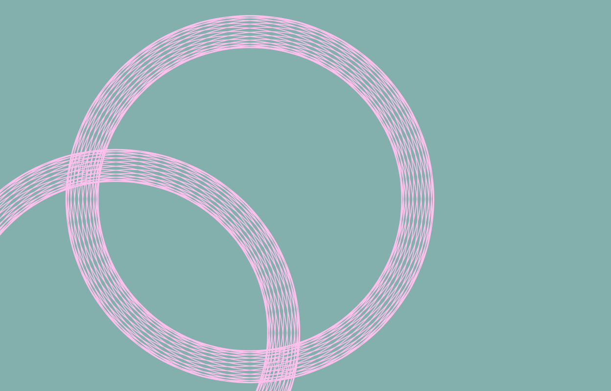 Pink circular line graphic on a teal background